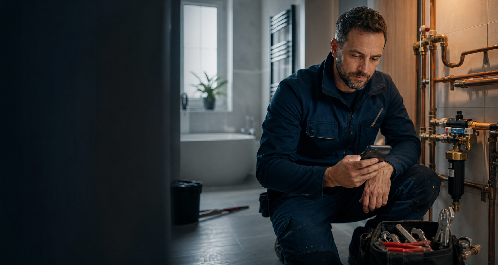 Artisan plombier consultant son téléphone